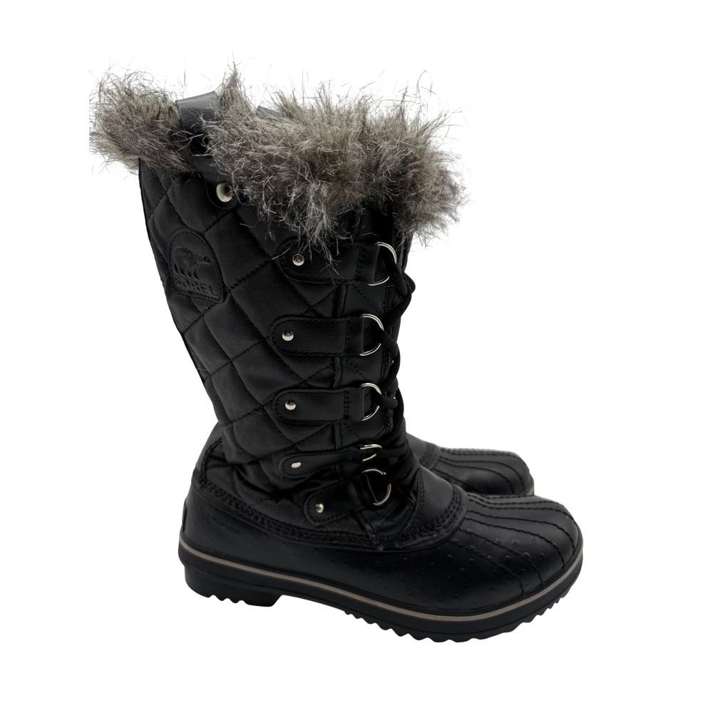Sorel Tofino Winter Boots Womens 10 Black Excellent Faux Fur Quilted Waterproof